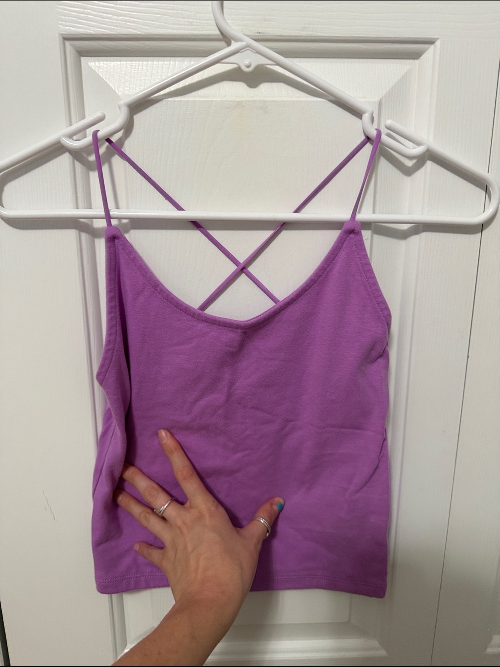 American Eagle Purple Crop top with cross open back